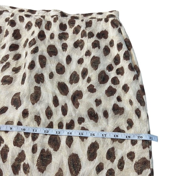 100% Linen Pencil Skirt Cheetah Animal Print Leopard Gold Metallic Thread Sz 8 - Picture 6 of 10